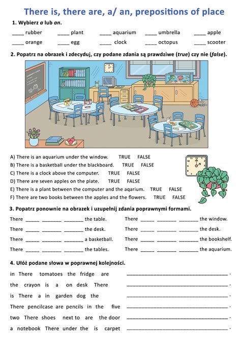there is there are a an prepositions of place worksheet