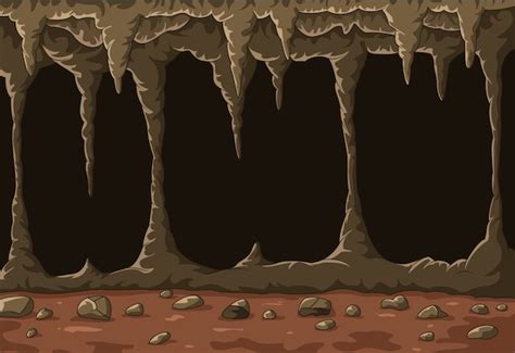 종유석이있는 동굴 만화 프리미엄 벡터