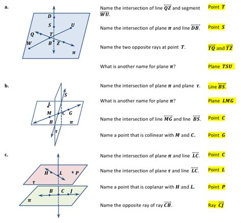 Points Lines and Planes Worksheets ⋆ GeometryCoach.com