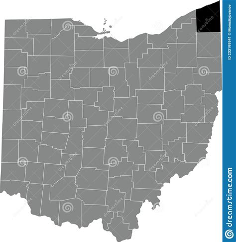 Location Map Of The Ashtabula County Of Ohio Usa Stock Vector