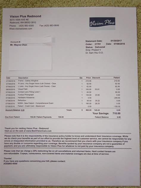 July 2016 Payment Receipt For Glasses And Optometrist Visit