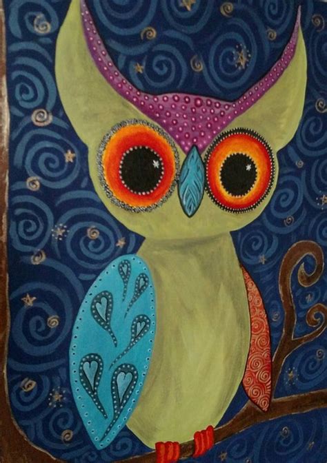 Woodland Owl Painting Original Owl Painting Whimsical
