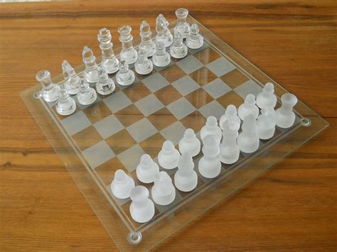 Glass Chess Set Small Glass Chess Play Vintage Board Game