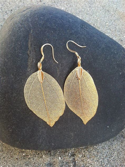 Genuine Leaf Earrings Gold Leaf Earrings Real Leaf Etsy Leaf