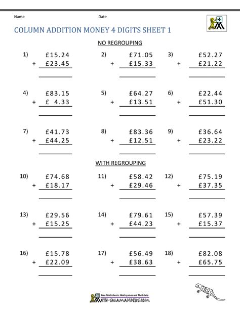 If you are assigned any worksheets, practice problems from there. Free Printable Money Worksheets (£)