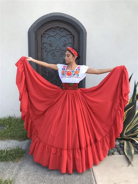 Mexican Red Double Skirt Frida Kahlo Style Womans Mexican Etsy Mexican Traditional Clothing