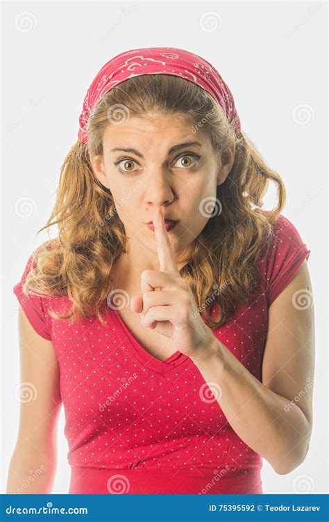 Serious Retro Woman Saying Shhh Stock Photo Image Of Mute Pretty