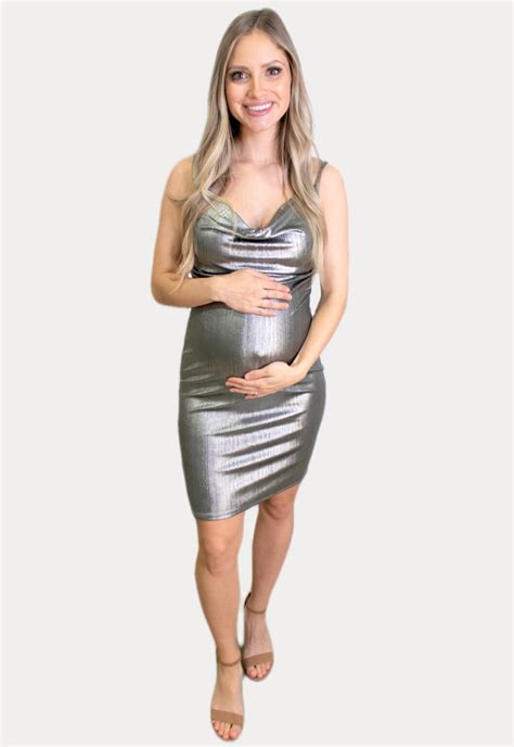 Silver Maternity Dress With Long Sleeves Sexy Mama Maternity