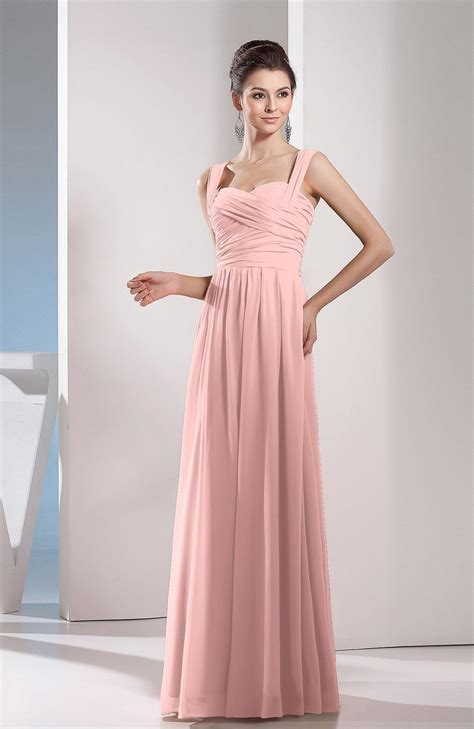 Pastel Pink Bridesmaid Dress Cute A Line Chiffon Floor Length Ruching