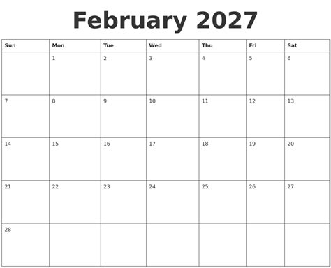 March 2027 Monthly Calendar Template