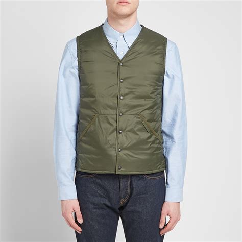 Barbour Collarless Baffle Gilet White Label Olive End De