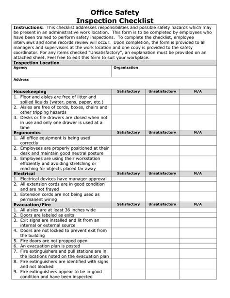 Safety Inspection Checklist Template Gambaran