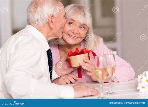 Cute Senior Couple Celebrating Their Love Stock Image Image Of Love Indoors 83883029