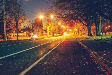 Hd Wallpaper Empty Street With Lights During Nighttime Road Way
