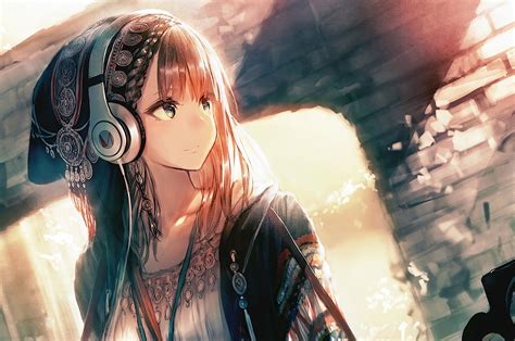 2560x1700 Anime Girl Headphones Looking Away 4k Chromebook Pixel Hd 4k