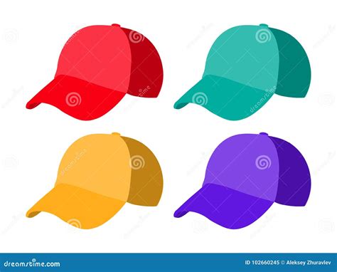 Set Of Realistic Baseball Cap Templates Colorful Hat Vector