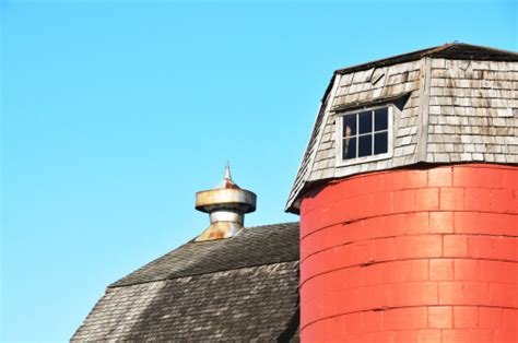Red Silo Stock Photo Download Image Now Agriculture Barn Blue