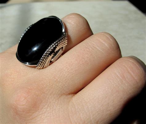 Onyx Ring Mens Ring Sterling Silver Large Black Chunky Stone On Luulla