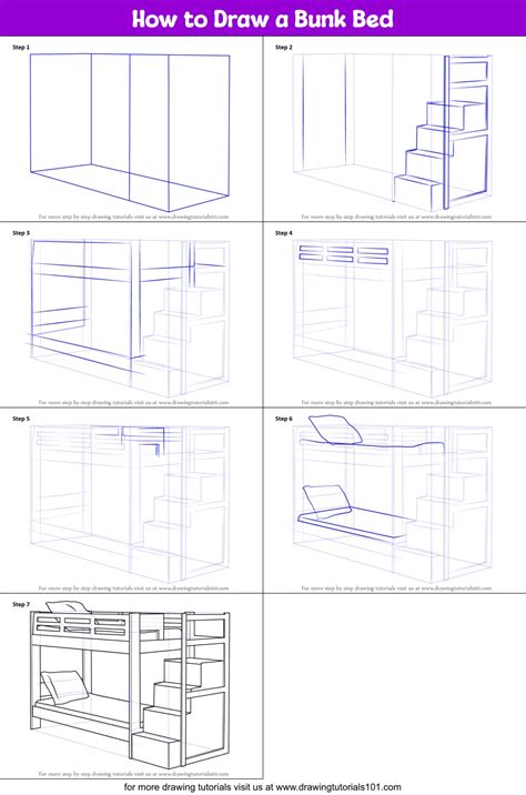 How To Draw A Bunk Bed Printable Step By Step Drawing