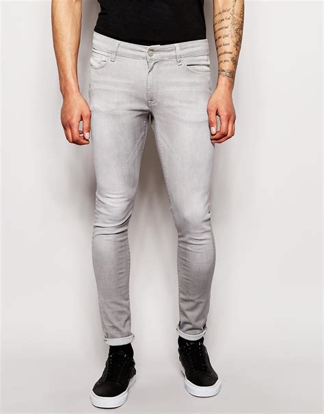 Lyst Asos Extreme Super Skinny Jeans In Light Gray In Gray For Men