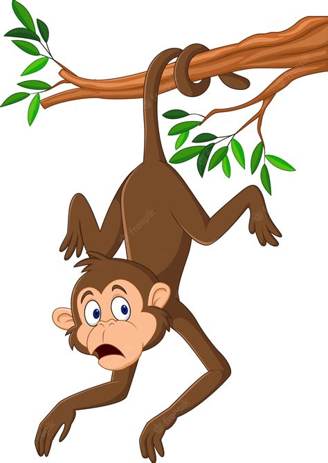 Premium Vector Cartoon Monkey Hanging On The Tree Branch With His Tail