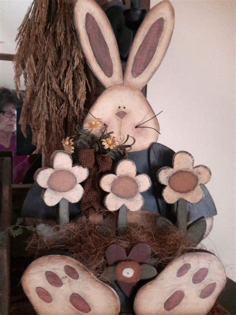Rustic Bunny With Flowers Cute To Sit On A Porch Welcome Bunny Spring