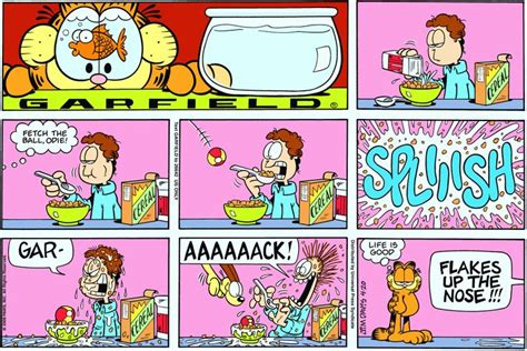 A Comic Strip About Garfield The Cat Eating Out Of A Bowl And Talking