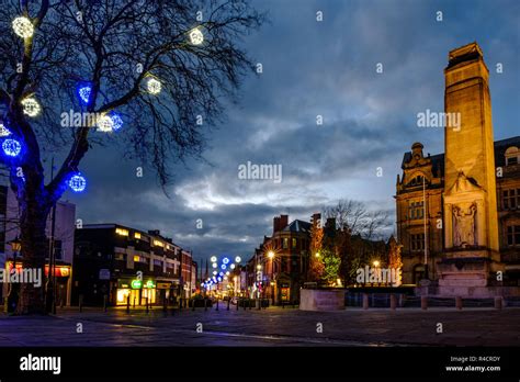 Preston City Centre At Night With The Christmas Lights Stock Photo Alamy