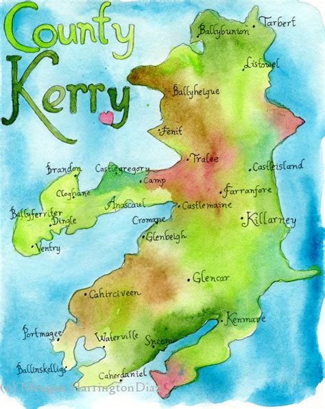 County Kerry Ireland Map Large Print Map Of Ireland Counties Watercolor