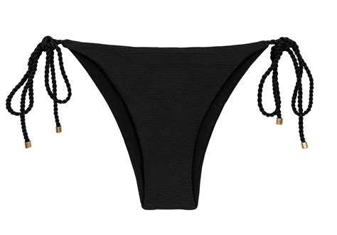 Black Textured Brazilian Bikini Bottom With Twisted Ties Bottom St