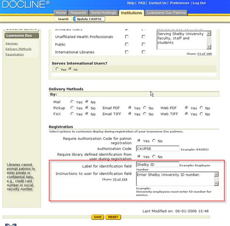 If an individual or company wishes to authorize the use of their credit card to pay for a hotel room at any one of the above hotel chains. DOCLINE® 2.8 Release Notes (June 27, 2006)