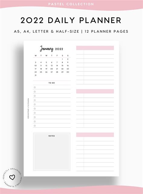 New Printable 2022 Daily Planner 2022 Day On 1 Page 2022 Etsy
