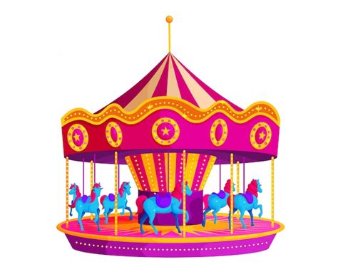 Premium Vector Circus Carousel With Horses Flat Vector Illustration