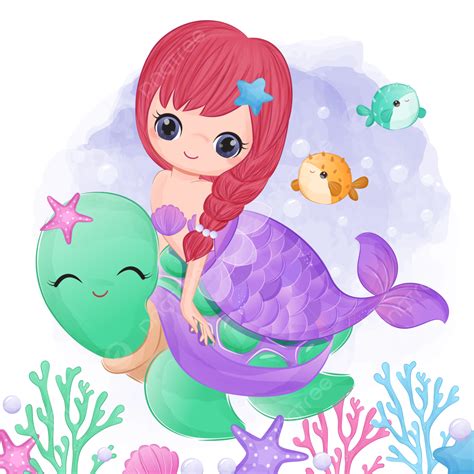 Little Mermaid Vector Art Png Cute Little Mermaid In Watercolor