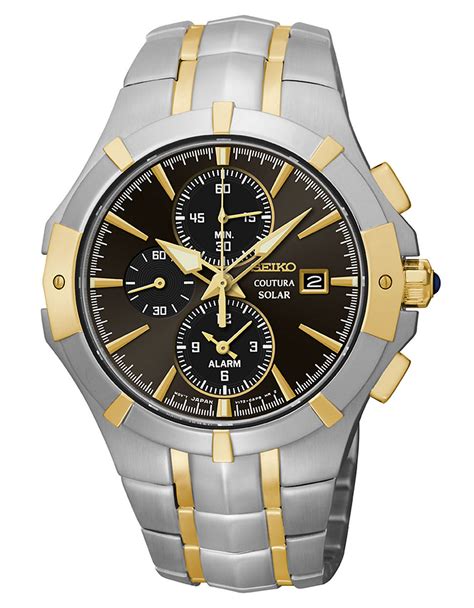 Seiko Mens Stainless Steel Solar Alarm Chronograph Watch In Metallic