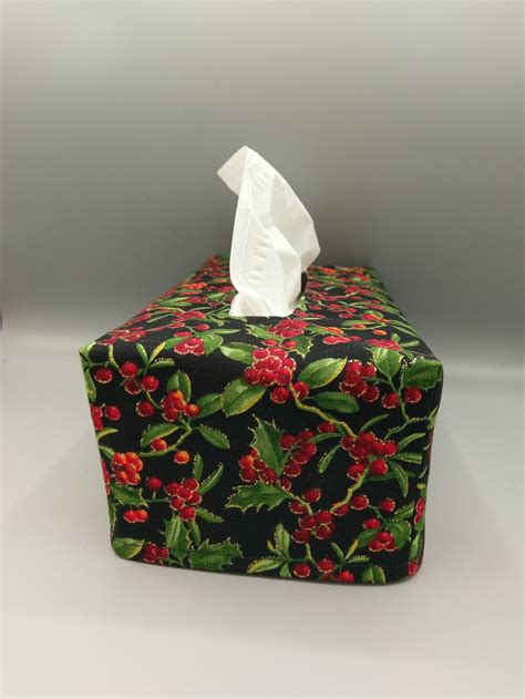 Holiday Tissue Box Cover Christmas Kleenex Cover Holly Etsy