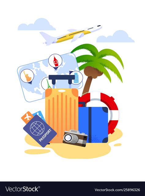 Summer Vacation Cartoon With Travel Essentials Vector Image