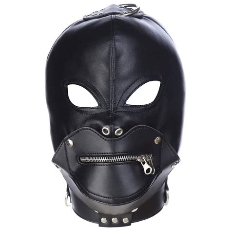 Wholesale Leather Bondage Gimp Mask Hood Full Face Blindfold Breathable Restraint Head Hood Sex