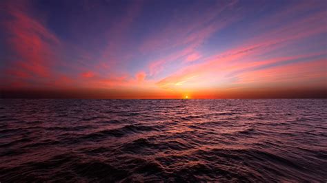 Обои закат горизонт море океан восход солнца Full Hd Hdtv 1080p