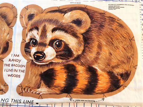 Vintage Raccoon Fabric Randy Stuffed Animal Toy Panel Woodland Etsy