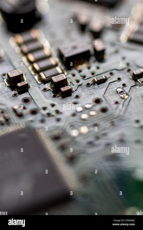 Closeup Of A Circuit Board From A Hard Drive With Transistors And