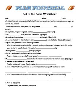 Next is a short glossary of terms. Flag Football Handout and Worksheet by Rockin the Lesson ...