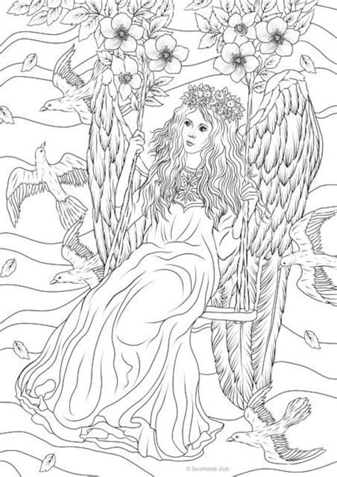 Angel Printable Adult Coloring Page From Favoreads Coloring Etsy Sweden