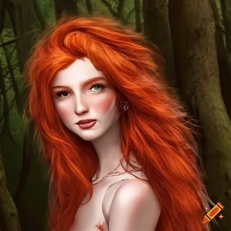 Red Haired Fairy In A Magical Forest