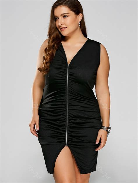[14 Off] Plus Size Zip Ruched Bandage Club Dress Rosegal