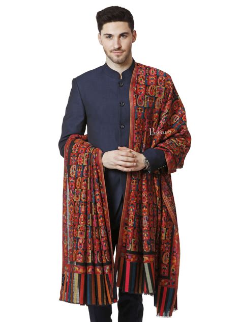 Pashtush Mens Woven Ethnic Shawl Mens Lohi Full Size Fine Soft Woo