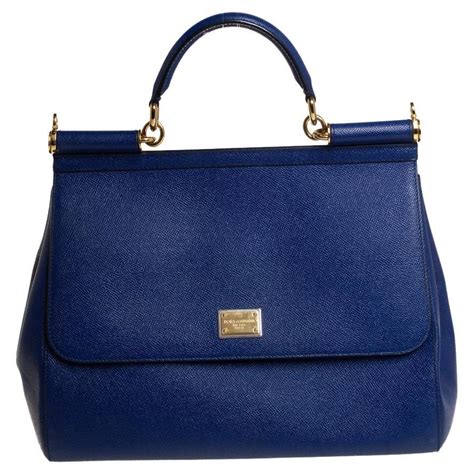 Dolce And Gabbana Sky Blue Leather Large Miss Sicily Top Handle Bag At