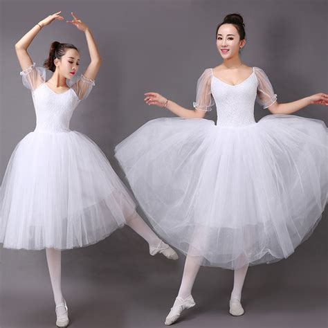 New Ballet Classic Tutu White Ballet Dress Women Lace Sleeve Long Tulle