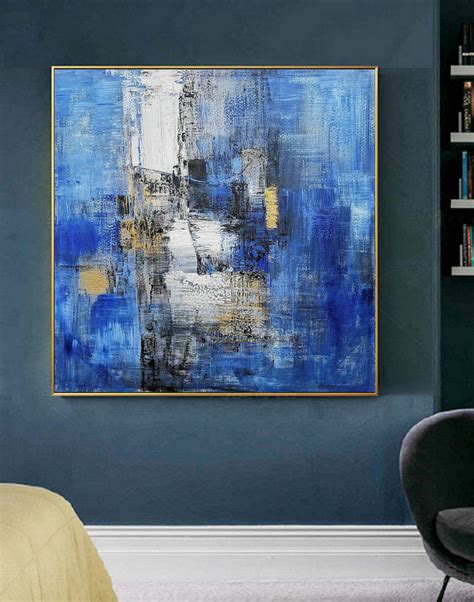 Large Blue Abstract Canvas Paintingminimalist Abstract Paintingwhite