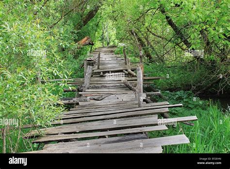 Dangerous If Broken Wooden Bridge On Foot Stock Photo Alamy